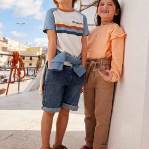 Achat Pantalon style paperbag fille avec ceinture à nouer marron pas cher en promo