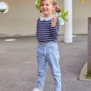 Achat Pantalon style paperbag imprimé fleurs fille bleu pas cher en promo