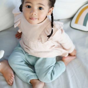 Achat Pantalon taille élastiquée bébé fille vert céladon pas cher en promo