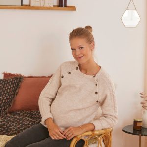 Achat Pull manches torsadées grossesse et allaitement ecru pas cher en promo