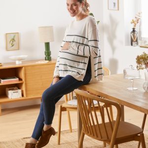 Achat Pull marinière fendu côté grossesse et allaitement rayé vert pas cher en promo