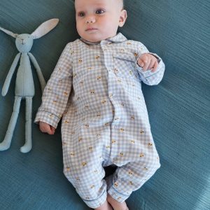 Achat Pyjama bébé en flanelle de coton ouverture naissance carreaux ivoire pas cher en promo