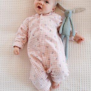 Achat Pyjama bébé en flanelle de coton ouverture naissance carreaux rose thé pas cher en promo