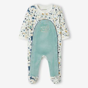 Achat Pyjama bébé garçon en velours ouverture pont ivoire imprimé pas cher en promo
