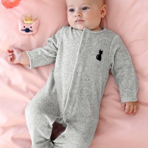 Achat Pyjama bébé velours dos fantaisie ouverture naissance gris chiné pas cher en promo