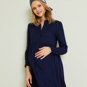Achat Robe-chemise unie grossesse et d'allaitement encre pas cher en promo