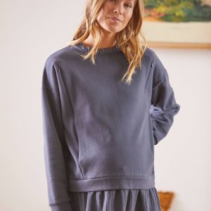 Achat Robe courte bi-matière grossesse et allaitement gris anthracite pas cher en promo
