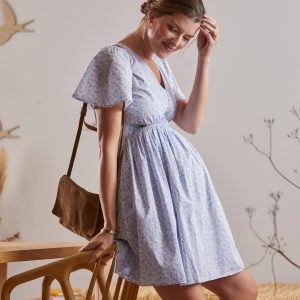 Achat Robe courte en crêpe imprimé grossesse et allaitement blanc imprimé pas cher en promo