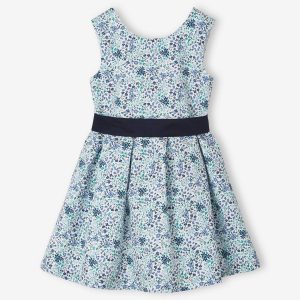 Achat Robe de cérémonie fille motifs fleurs imprimé fleurs bleues pas cher en promo