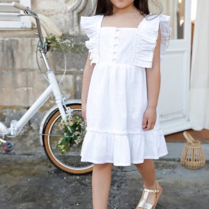 Achat Robe de cérémonie volantée mini pois irisés fille blanc pas cher en promo