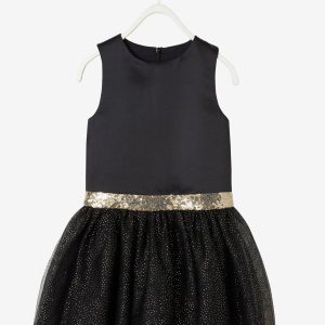 Achat Robe de fête fille en satin et tulle irisé noir pas cher en promo