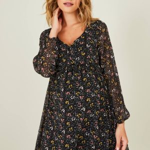 Achat Robe de maternité en crêpe imprimé noir imprimé pas cher en promo