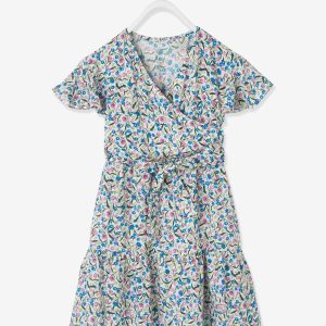 Achat Robe effet portefeuille fille écru imprimé fleurs pas cher en promo