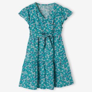 Achat Robe effet portefeuille fille vert imprimé pas cher en promo