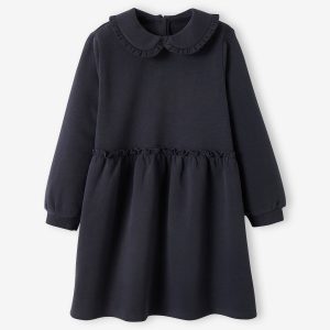 Achat Robe en molleton col Claudine fille marine pas cher en promo