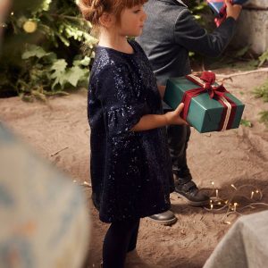 Achat Robe en sequins fille manches volantées marine pas cher en promo
