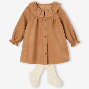 Achat Robe en velours bébé et son collant cappuccino pas cher en promo