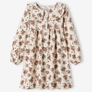 Achat Robe en velours imprimé fleurs fille beige rosé imprimé pas cher en promo