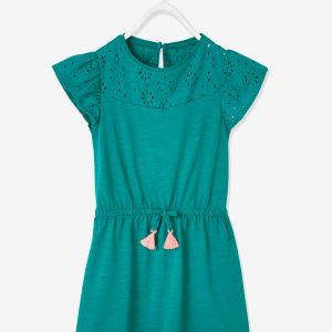 Achat Robe fille détails en broderie anglaise vert pas cher en promo