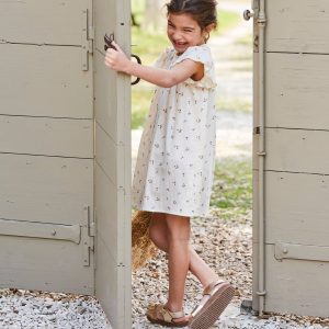 Achat Robe fille en gaze de coton imprimée manches papillon ivoire imprimé pas cher en promo