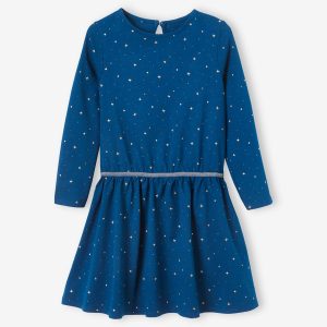 Achat Robe fille imprimée étoiles irisées bleu canard pas cher en promo