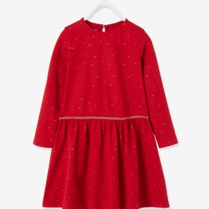 Achat Robe fille imprimée étoiles irisées rouge foncé imprimé pas cher en promo