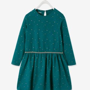 Achat Robe fille imprimée étoiles irisées vert forêt imprimé pas cher en promo
