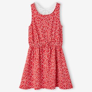 Achat Robe fille papillon en macramé au dos rouge imprimé pas cher en promo