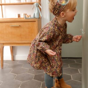 Achat Robe fleurie bébé et son bandeau assorti gris imprimé pas cher en promo
