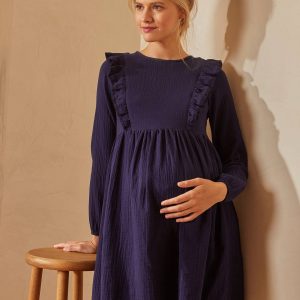 Achat Robe gaze de coton de grossesse et d'allaitement encre pas cher en promo