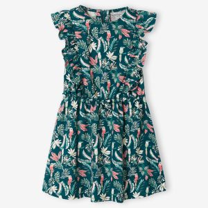 Achat Robe imprimée à volants fille vert imprimé pas cher en promo