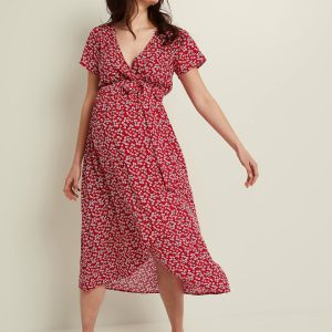 Achat Robe imprimée fleurs avec lien à ceinturer grossesse et allaitement rose foncé aop pas cher en promo