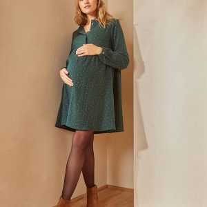 Achat Robe imprimée gaze de coton grossesse et allaitement vert pas cher en promo