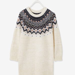 Achat Robe jacquard fille en tricot irisé ecru pas cher en promo