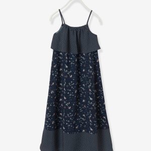 Achat Robe longue à bretelles imprimée fille encre imprimé pas cher en promo