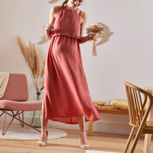 Achat Robe longue sans manches grossesse et allaitement marron pas cher en promo
