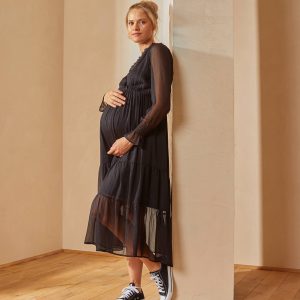Achat Robe longue volantée grossesse et allaitement noir/lurex pas cher en promo