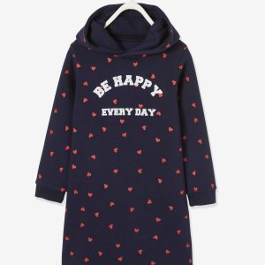 Achat Robe molleton à capuche fille détails fantaisie encre imprimé pas cher en promo
