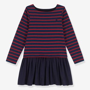 Achat Robe rayée en coton épais et gaze de coton PETIT BATEAU bleu pas cher en promo