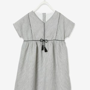 Achat Robe rayée fille à pompons fantaisie anthracite rayé pas cher en promo