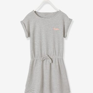 Achat Robe rayée fille brodée rigolote marine foncé rayé pas cher en promo