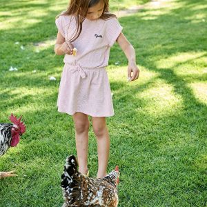 Achat Robe rayée fille brodée rigolote rouge rayé pas cher en promo