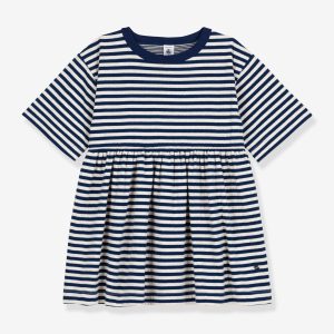 Achat Robe rayée manches 3/4 enfant coton PETIT BATEAU bleu pas cher en promo