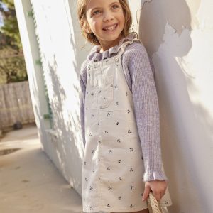 Achat Robe-salopette à fleurs bretelles à volants beige imprimé pas cher en promo