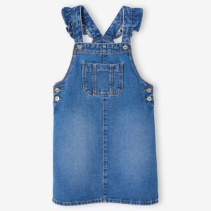 Achat Robe-salopette en jean fille bretelles à volants stone pas cher en promo
