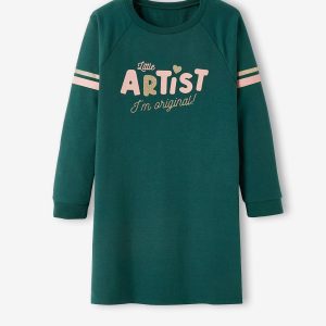 Achat Robe sweat Basics style collège fille vert foncé imprimé pas cher en promo