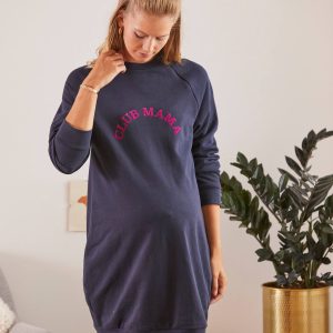 Achat Robe-sweat courte à message grossesse et allaitement bleu marine pas cher en promo