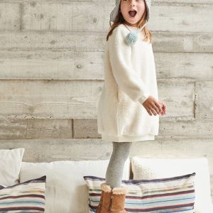 Achat Robe sweat en sherpa avec broderie irisée fille écru pas cher en promo