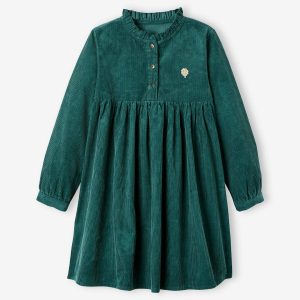 Achat Robe velours à collerette fille vert pas cher en promo