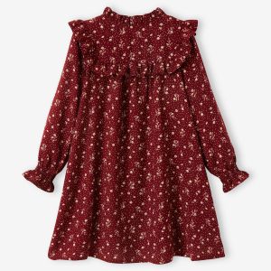 Achat Robe volantée imprimée fleurs fille bordeaux imprimé pas cher en promo